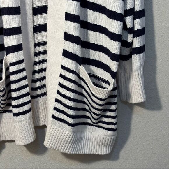 LOFT Cardigan White Navy Blue Striped Women’s XXL Open Front Pockets - Picture 6 of 13